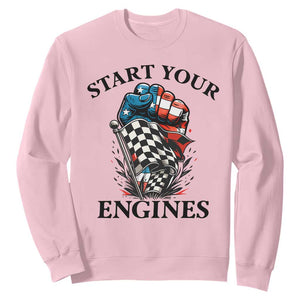 Checkered American Flag Racing Sweatshirt Start Your Engines Race Car TS14 Light Pink Print Your Wear