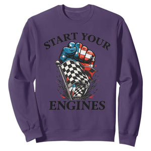 Checkered American Flag Racing Sweatshirt Start Your Engines Race Car TS14 Purple Print Your Wear