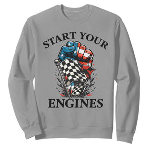 Checkered American Flag Racing Sweatshirt Start Your Engines Race Car TS14 Sport Gray Print Your Wear