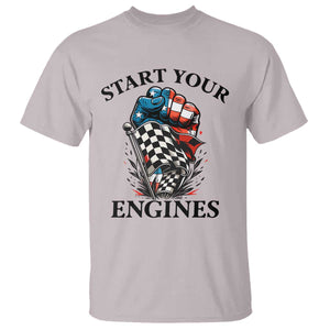 Checkered American Flag Racing T Shirt Start Your Engines Race Car TS14 Ice Gray Print Your Wear