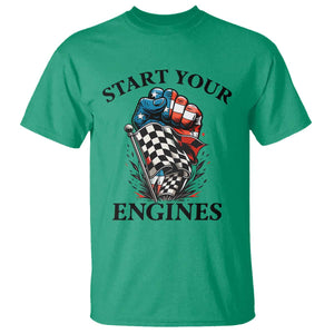 Checkered American Flag Racing T Shirt Start Your Engines Race Car TS14 Irish Green Print Your Wear