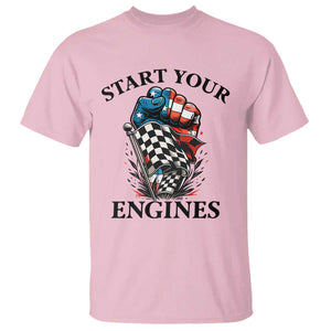 Checkered American Flag Racing T Shirt Start Your Engines Race Car TS14 Light Pink Print Your Wear