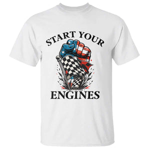 Checkered American Flag Racing T Shirt Start Your Engines Race Car TS14 White Print Your Wear