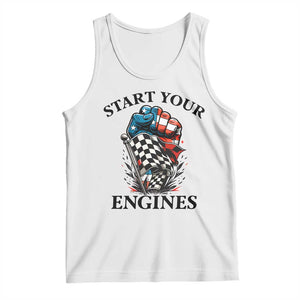 Checkered American Flag Racing Tank Top Start Your Engines Race Car TS14 White Print Your Wear