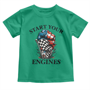 Checkered American Flag Racing Toddler T Shirt Start Your Engines Race Car TS14 Irish Green Print Your Wear