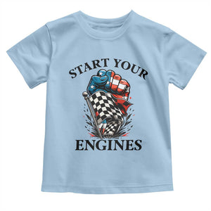 Checkered American Flag Racing Toddler T Shirt Start Your Engines Race Car TS14 Light Blue Print Your Wear