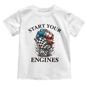 Checkered American Flag Racing Toddler T Shirt Start Your Engines Race Car TS14 White Print Your Wear
