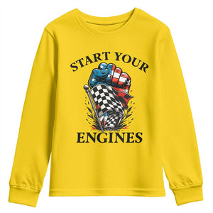 Checkered American Flag Racing Youth Sweatshirt Start Your Engines Race Car TS14 Daisy Print Your Wear