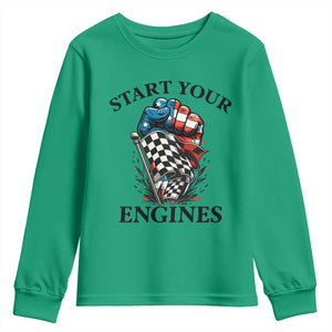 Checkered American Flag Racing Youth Sweatshirt Start Your Engines Race Car TS14 Irish Green Print Your Wear