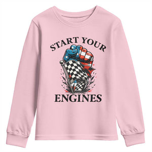 Checkered American Flag Racing Youth Sweatshirt Start Your Engines Race Car TS14 Light Pink Print Your Wear