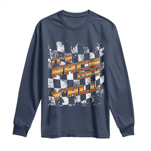 Racing Checkered Flag Long Sleeve Shirt It Is Race Day Y'all Dirt Track TS14 Navy Print Your Wear