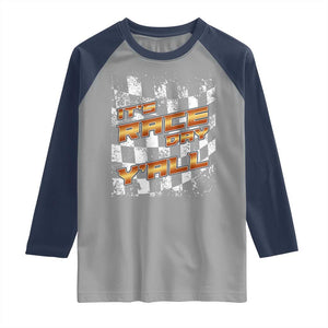 Racing Checkered Flag Raglan Shirt It Is Race Day Y'all Dirt Track TS14 Sport Gray Navy Print Your Wear