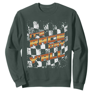 Racing Checkered Flag Sweatshirt It Is Race Day Y'all Dirt Track TS14 Dark Forest Green Print Your Wear