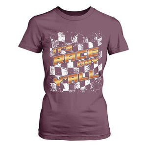 Racing Checkered Flag T Shirt For Women It Is Race Day Y'all Dirt Track TS14 Maroon Print Your Wear