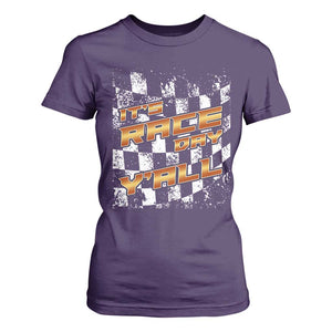 Racing Checkered Flag T Shirt For Women It Is Race Day Y'all Dirt Track TS14 Purple Print Your Wear