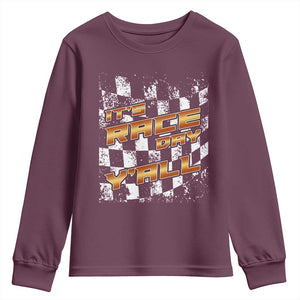 Racing Checkered Flag Youth Sweatshirt It Is Race Day Y'all Dirt Track TS14 Maroon Print Your Wear