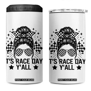 Racing Checkered Flag Messy Bun Race Day 4 in 1 Can Cooler Tumbler TS14 One Size: 16 oz White Print Your Wear