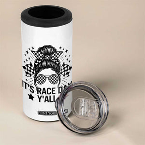Racing Checkered Flag Messy Bun Race Day 4 in 1 Can Cooler Tumbler TS14 Print Your Wear