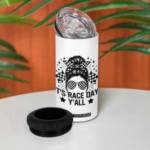 Racing Checkered Flag Messy Bun Race Day 4 in 1 Can Cooler Tumbler TS14 Print Your Wear