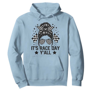 Racing Checkered Flag Messy Bun Race Day Hoodie TS14 Light Blue Print Your Wear