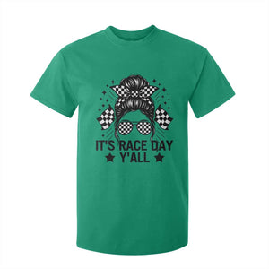 Racing Checkered Flag Messy Bun Race Day T Shirt For Kid TS14 Irish Green Print Your Wear