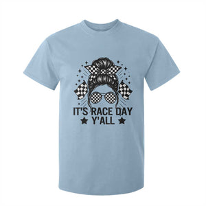 Racing Checkered Flag Messy Bun Race Day T Shirt For Kid TS14 Light Blue Print Your Wear
