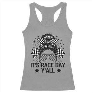 Racing Checkered Flag Messy Bun Race Day Racerback Tank Top TS14 Sport Gray Print Your Wear