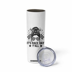 Racing Checkered Flag Messy Bun Race Day Skinny Tumbler TS14 Print Your Wear