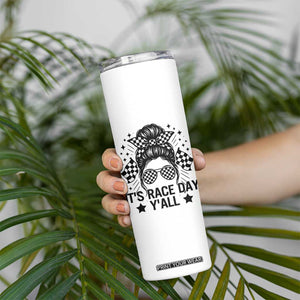 Racing Checkered Flag Messy Bun Race Day Skinny Tumbler TS14 Print Your Wear