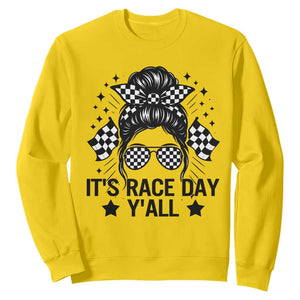 Racing Checkered Flag Messy Bun Race Day Sweatshirt TS14 Daisy Print Your Wear
