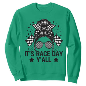 Racing Checkered Flag Messy Bun Race Day Sweatshirt TS14 Irish Green Print Your Wear