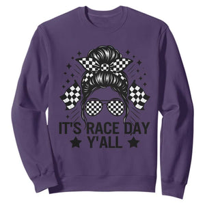 Racing Checkered Flag Messy Bun Race Day Sweatshirt TS14 Purple Print Your Wear