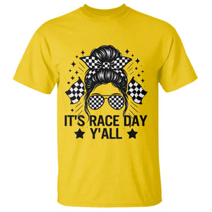 Racing Checkered Flag Messy Bun Race Day T Shirt TS14 Daisy Print Your Wear