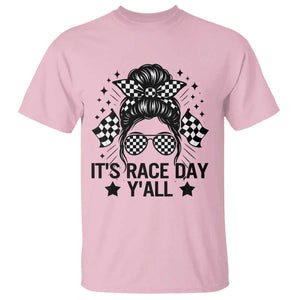 Racing Checkered Flag Messy Bun Race Day T Shirt TS14 Light Pink Print Your Wear