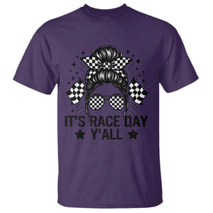 Racing Checkered Flag Messy Bun Race Day T Shirt TS14 Purple Print Your Wear