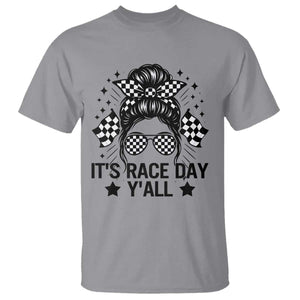 Racing Checkered Flag Messy Bun Race Day T Shirt TS14 Sport Gray Print Your Wear