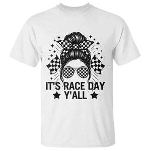 Racing Checkered Flag Messy Bun Race Day T Shirt TS14 White Print Your Wear