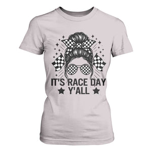 Racing Checkered Flag Messy Bun Race Day T Shirt For Women TS14 Ice Gray Print Your Wear