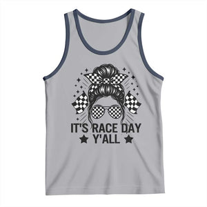 Racing Checkered Flag Messy Bun Race Day Tank Top TS14 Athletic Heather Navy Print Your Wear