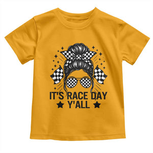 Racing Checkered Flag Messy Bun Race Day Toddler T Shirt TS14 Gold Print Your Wear