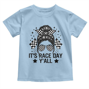 Racing Checkered Flag Messy Bun Race Day Toddler T Shirt TS14 Light Blue Print Your Wear
