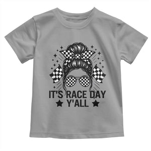 Racing Checkered Flag Messy Bun Race Day Toddler T Shirt TS14 Sport Gray Print Your Wear