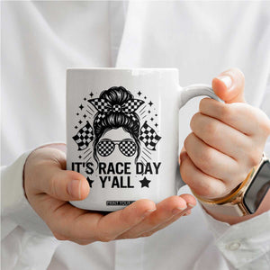 Racing Checkered Flag Messy Bun Race Day Coffee Mug TS14 Print Your Wear