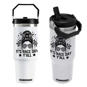 Racing Checkered Flag Messy Bun Race Day Flip Straw Tumbler TS14 One Size: 30 oz White Print Your Wear