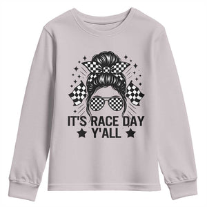 Racing Checkered Flag Messy Bun Race Day Youth Sweatshirt TS14 Ice Gray Print Your Wear