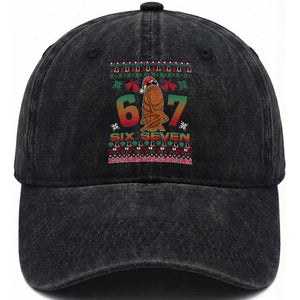 67 Six Seven Christmas Washed Cotton Baseball Cap Marcus The Worm Robert Meme TS14 Washed Cap Universal Fit Black Print Your Wear