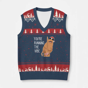 Marcus The Worm Robert Meme Xmas V-Neck Knit Sweater Vest You Are Running The Vibe TS14 Navy Red Print Your Wear