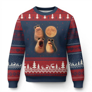 Marcus The Worm Meme Ugly Christmas Sweater Funny Howling At Moon TS14 Navy Red Print Your Wear