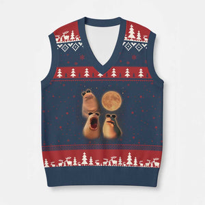 Marcus The Worm Meme V-Neck Knit Sweater Vest Funny Howling At Moon TS14 Navy Red Print Your Wear