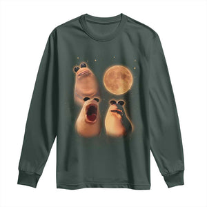 Marcus The Worm Meme Long Sleeve Shirt Funny Howling At Moon TS14 Dark Forest Green Print Your Wear